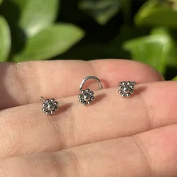 1Pc Flower Nose Piercing Ring 3 Shape L Shape Bone Twist Stainless Steel 0.8mm 20G Flower Nose Studs Piercing Body Jewelry