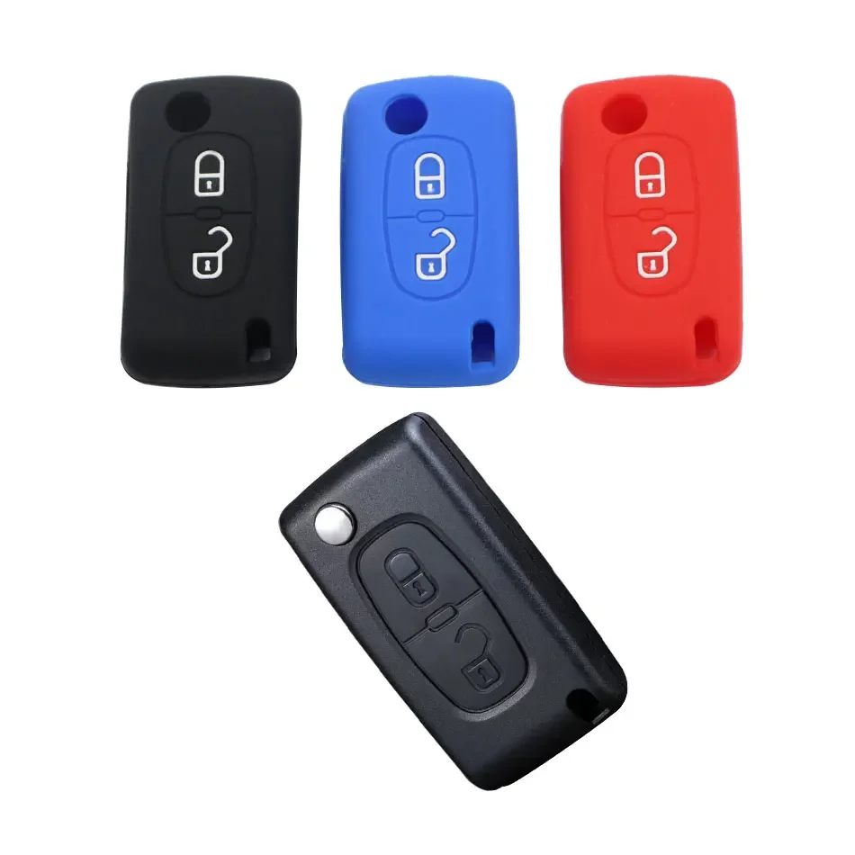 For Citroen C2 C3 C4 C8 Peugeot 207 307 308 3008 5008, 2-Button Silicone Flip Remote Key Fob Protective Cover Case Holder