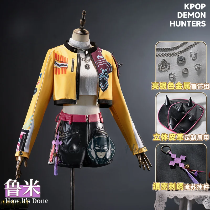 

Новый фильм Руми Косплей KPop Охотники на демонов Костюм Топ Брюки Куртка Комплект Хэллоуин Реквизит для вечеринки Сценическое шоу Аксессуары Одежда