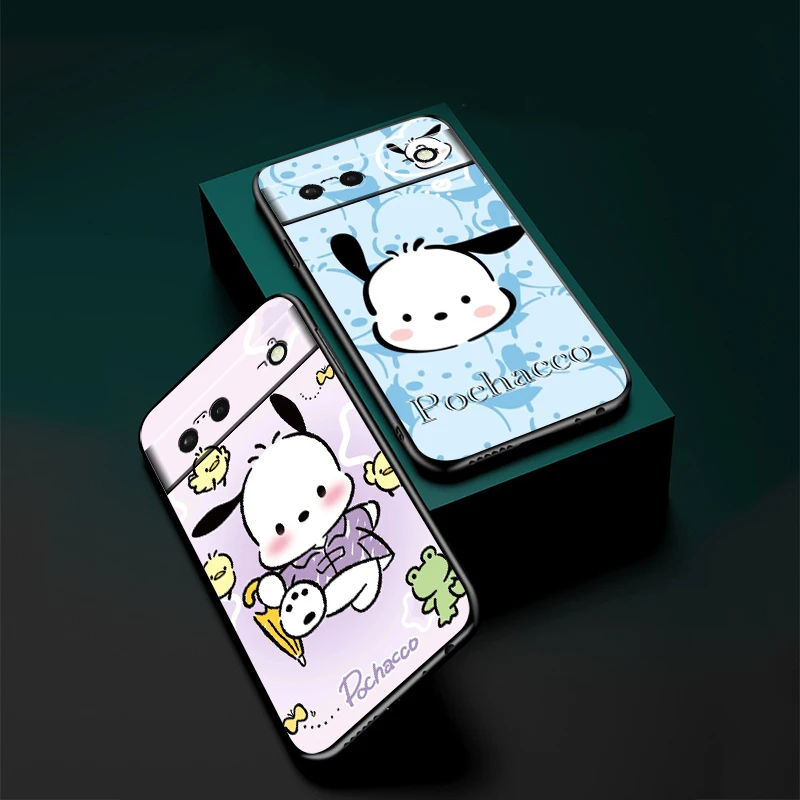 P-Pacha Dog Cute Cartoon For Google Pixel 9 8 7A 7 6A 6 5A 5 4 4A XL 5G Black Silicon Shockproof Shell Back Phone Case