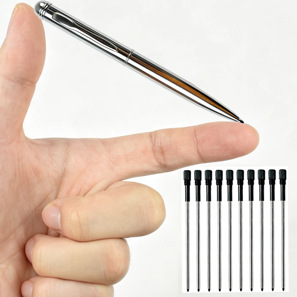 Purse‑Size 10cm Mini Metal Ballpoint Pen Lightweight Twist‑Mechanism Pocket Ballpen Set with 10Pcs Spare Refills Daily Writing