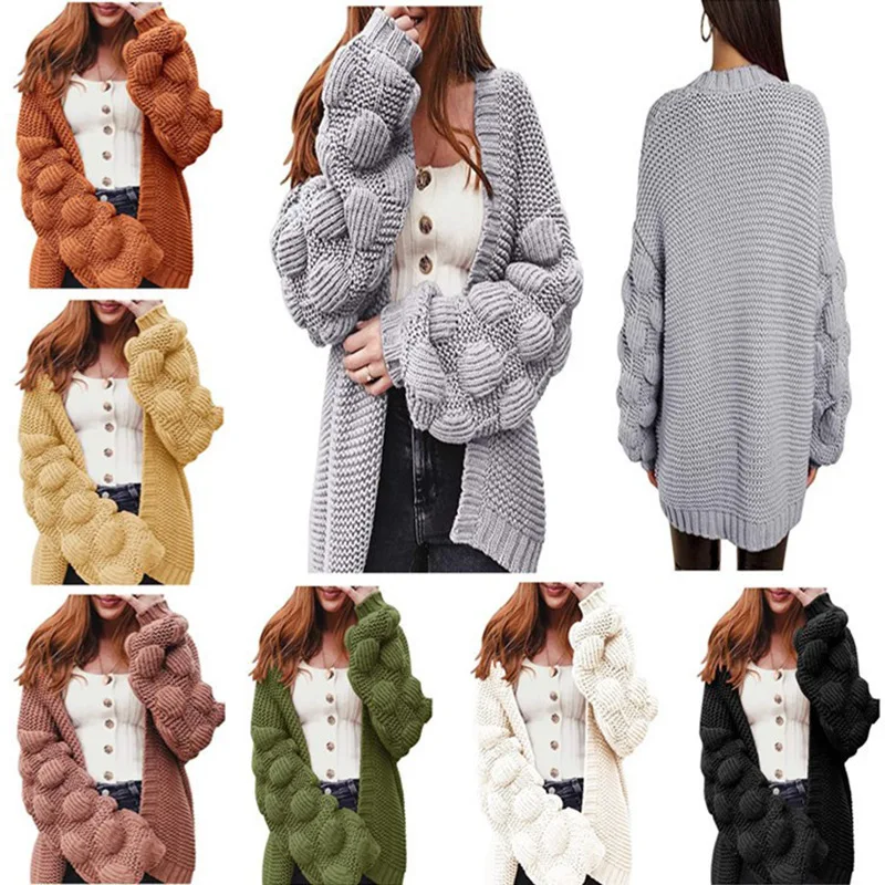 Europe and America Border Sleeve plus Size Sweater Women's Coat2024Autumn and Winter New Loose Coarse Yarn Knitted