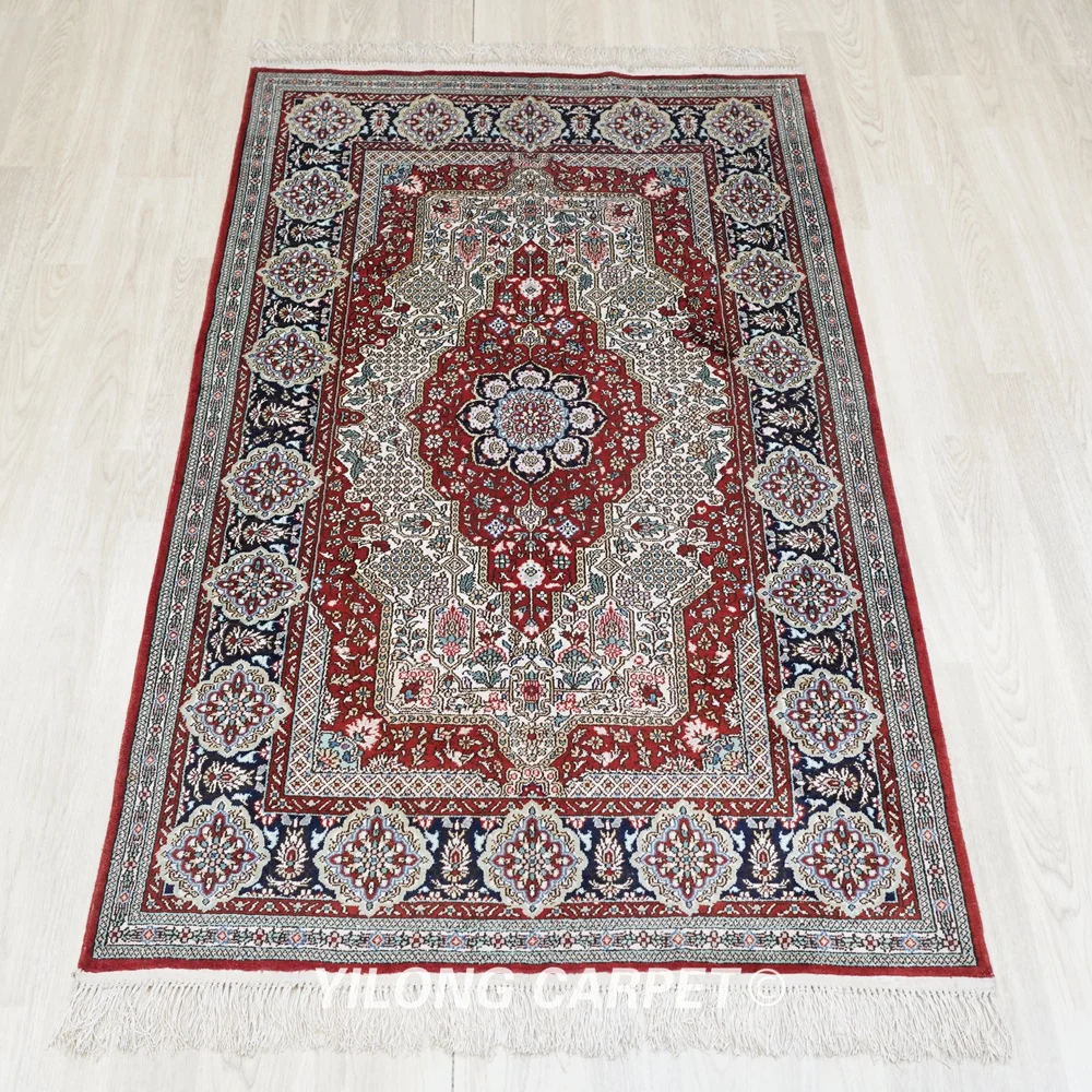 91x152cm Handwoven Silk Rug Persian Kashmir Living Room Medallion Home Carpet (LZL011B)