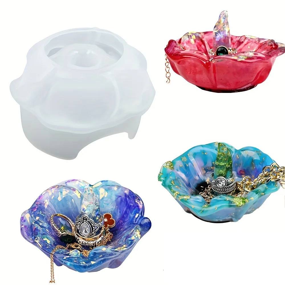 Moule en silicone DIY pour support de bague en résine époxy cristal, motif rose, avec miroir