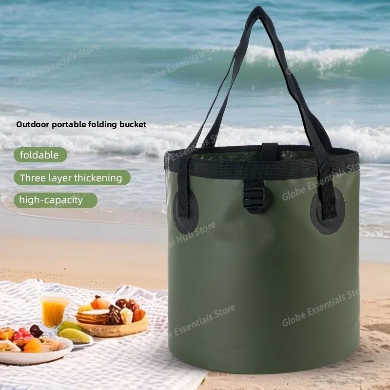 Round Outdoor Water Bucket Multi-functional Portable Camping Handheld Bucket 10/20L Travel Camping Folding Bucket