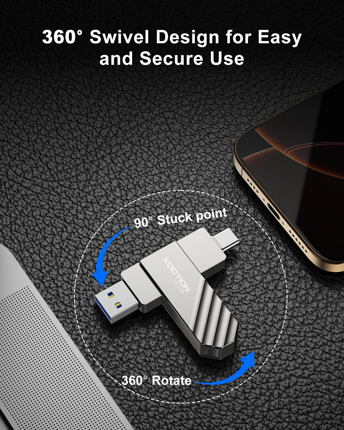 KOOTION U600 Solid State Pen Drive USB3.2 Gen 2 Type C Flash Drive 512GB 256GB 128GB Pendrive USB Stick for PC Smartphone Tablet
