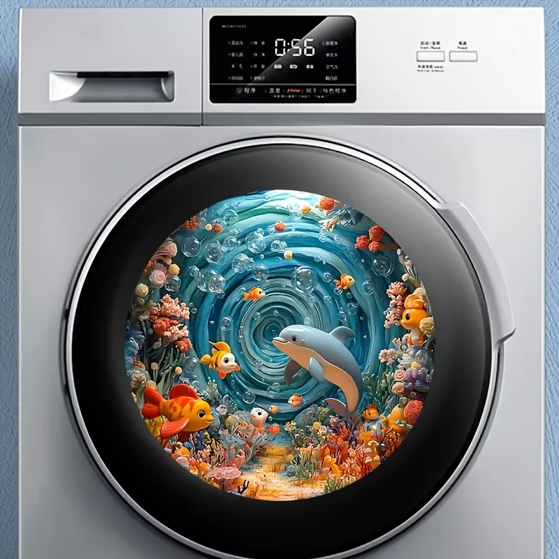 Ocean World Wall Sticker Decoration, Beautifying The Laundry Room, Round Sticker Decoration for Washing Machines, Home Decor