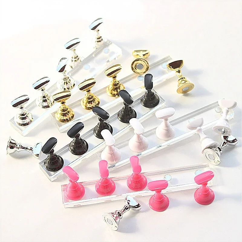 5pcs/Set Magnetic Nail Holder False Nail Tip Practice Stand Crystal Base Holder Nail Art Display For Art Salon DIY & Practice