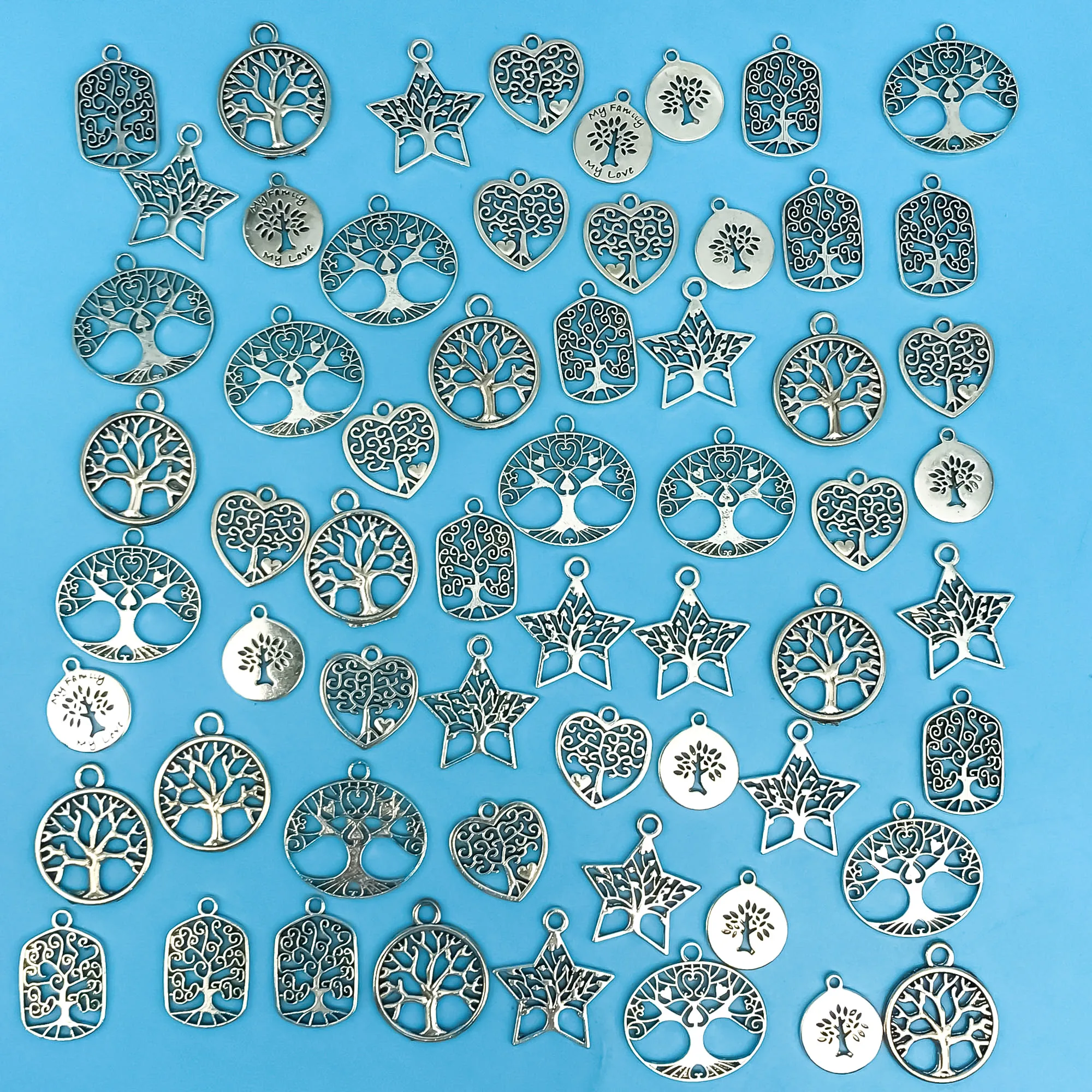 Mix 60pcs Antique Silvery Fashion Tree Of Life Charms For Jewelry Making Findings Crafting Accessory For DIY Necklace Bracelet