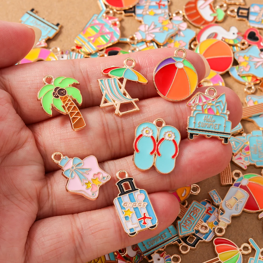 10pcs Enamel Slipper Sunglass Coconut Tree Charms Pendant for Jewelry Making Necklace Earrings Bracelet DIY Accessories Supplies