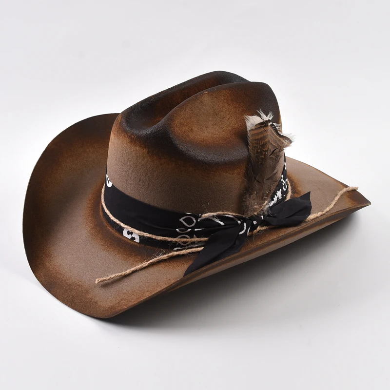 100% Wool Felt Cowboy Hat for Men Women 9cm Wide Brim Handmade Gentleman Cowgirl Jazz Hats