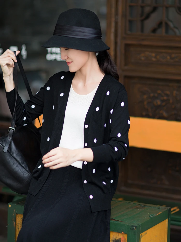 

Full Wool 26 Tead Dot Knitted Sweater ort Outerwear Women's Faion Spring Autumn Winter V-ne Button Loose Fit Cardigan