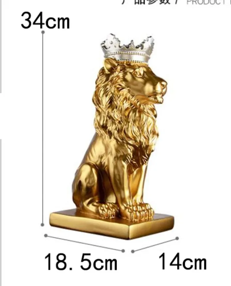 MGT Gold crown lion statue handicraft decorations christmas decorations for home sculpture escultura home decoration accessories