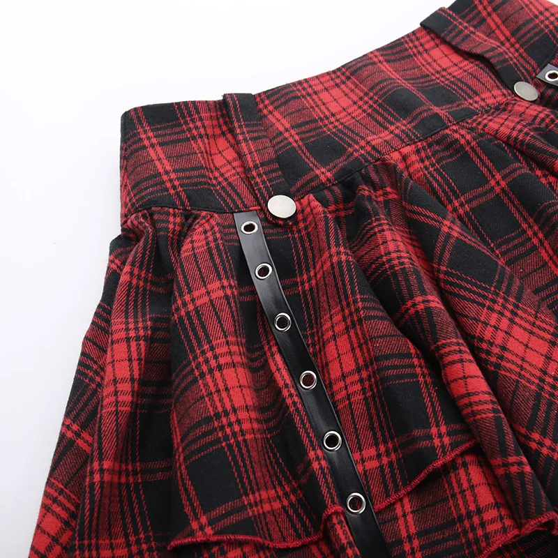กระโปรงสั้นลายสก็อตสีแดงเข้มสไตล์โกธิค  สำหรับผู้หญิง  คอลเลคชั่นฤดูใบไม้ร่วง 2025  ใหม่  หวาน เท่ เซ็กซี่  อเนกประสงค์  สไตล์ Y2K  กระโปรงพอง  สำหรับสาวๆ