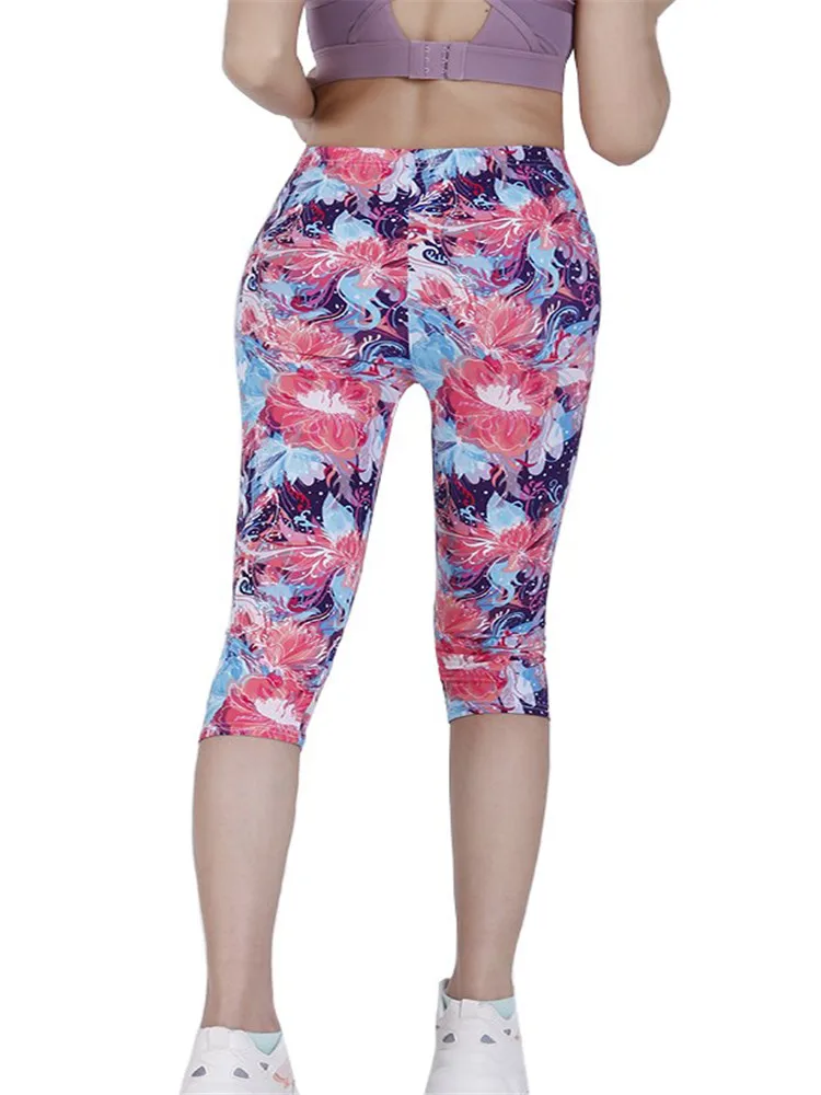 Jcuiyao mulheres leggings de cintura alta verão gym wear calças de fitness elástico impressão floral vermelho moda push up respirável roupas