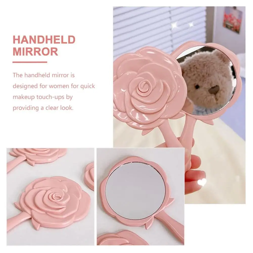 Espejo de mano estéreo 3D con forma de Rosa Retro, espejo compacto para maquillaje cosmético, regalos de cumpleaños para niñas