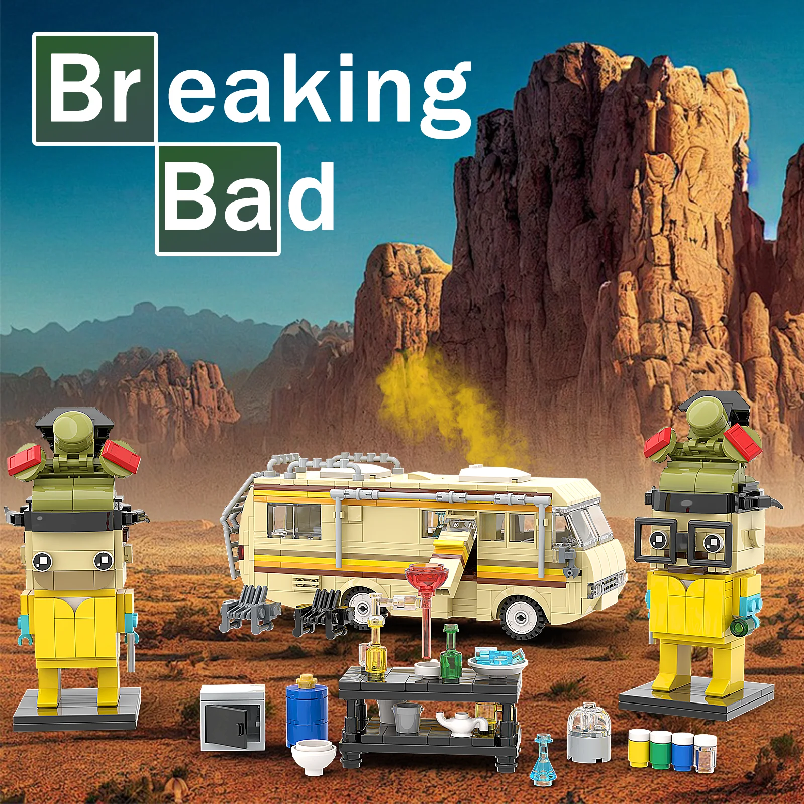 721PCS Classic Breaking Bad RV White and Pink Characters Model 3-in-1 Movie Protagonist Building Blocks Toy for Kids Adults