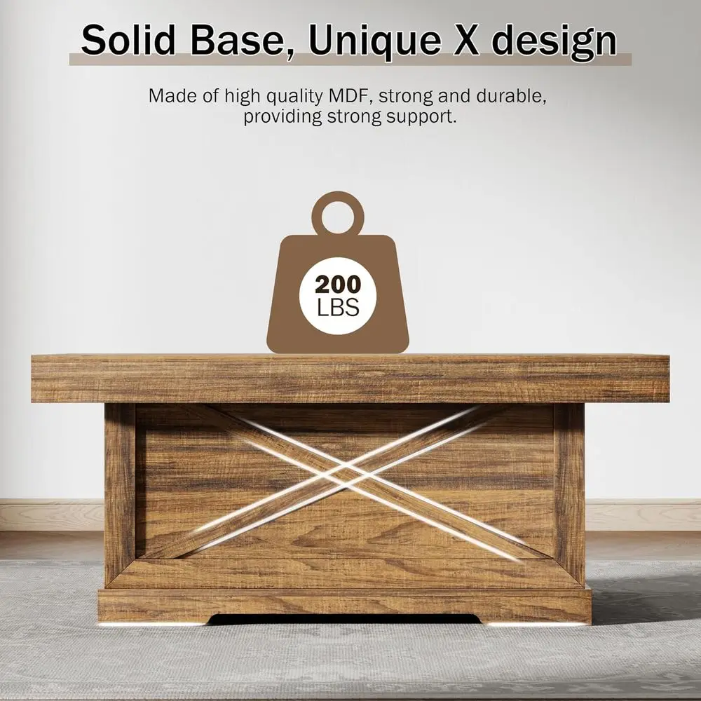 طاولة قهوة مستطيلة من خشب الجوز الريفي مع قاعدة بتصميم X لغرف المعيشة وتناول الطعام، طاولة مميزة موفرة للمساحة للشقة #4