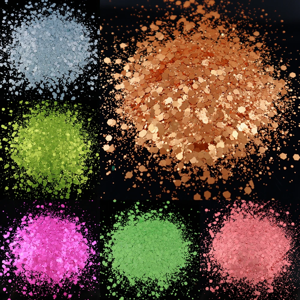 Sparkly hexágono iridescente sereia unha arte glitter mix tamanho lantejoulas holográficas chunky flocos manicure decoração atacado 1 kg/saco