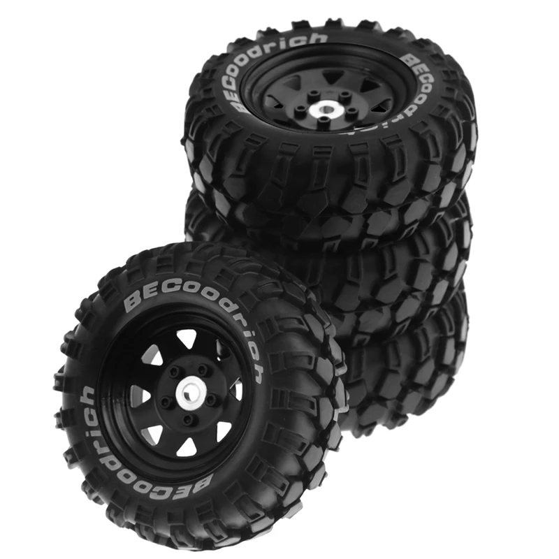 93Mm Metal 1.9Inch Beadlock Wheel Rim Rubber Tire Set For 1/10 RC Crawler Car Traxxas,Triangle Hole 12Mm Adapter Parts Black