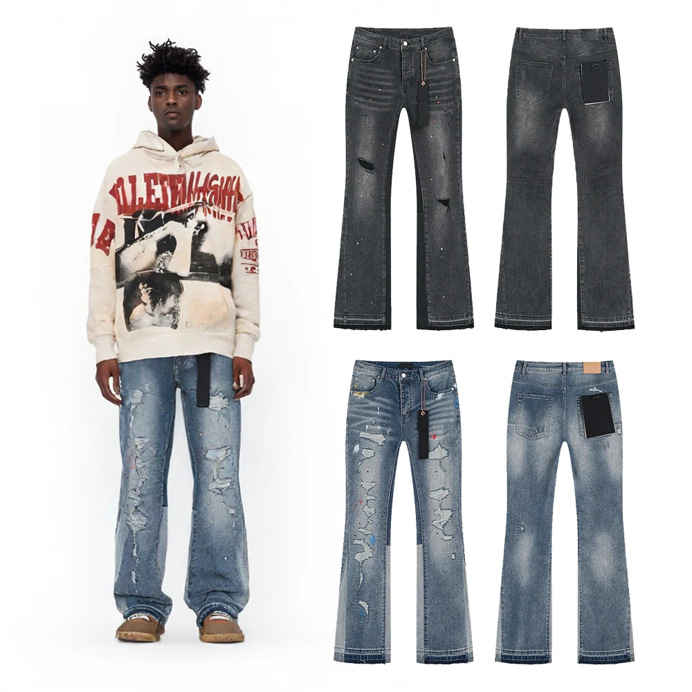 ملابس للرجال Y2k ملابس الشارع الشهير التصحيح العمل فضفاض بانت ممزق الدينيم الجينز عادية الهيب هوب الشارع نمط الرجعية المتعثرة متوهج الجينز #1