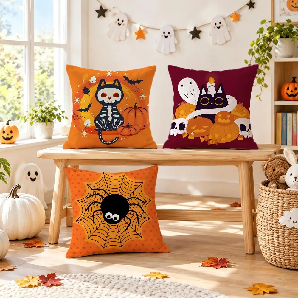 pattern Orange Ghost Spider Cushion Cover Pillow Short Plush Pillow Comfortable and Fresh Style for Living Room Bedroom Gift
