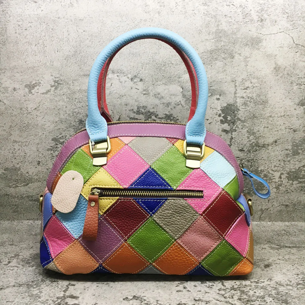 Multicolor Diamanti di Cuoio Genuino Delle Donne Della Borsa Patchwork Vintage 80s Moda In Pelle di Mucca Borsette Grande Capacità Breve Sacchetto