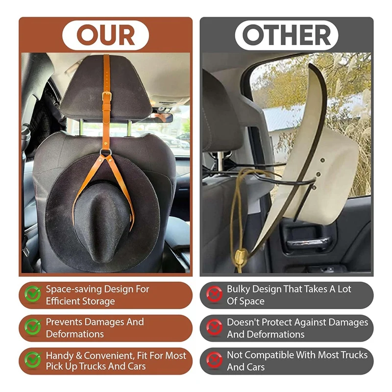 Cowboy Hat Holder For Trucks - Keep Your Hats Protected On The Road With Our Handmade Leather Cowboy Hat Rack. Hanger Durable