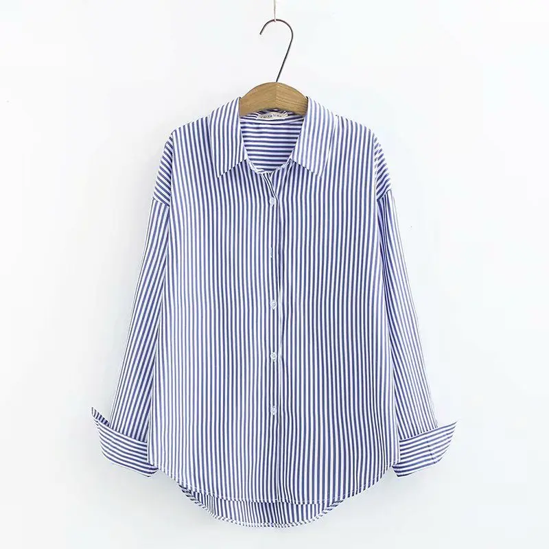 Striped Mid Length Shirt Oversized Loose Fitting Shirt Women's Casual Shirt Stylish and Minimalist Shirt Women Clothing Tops