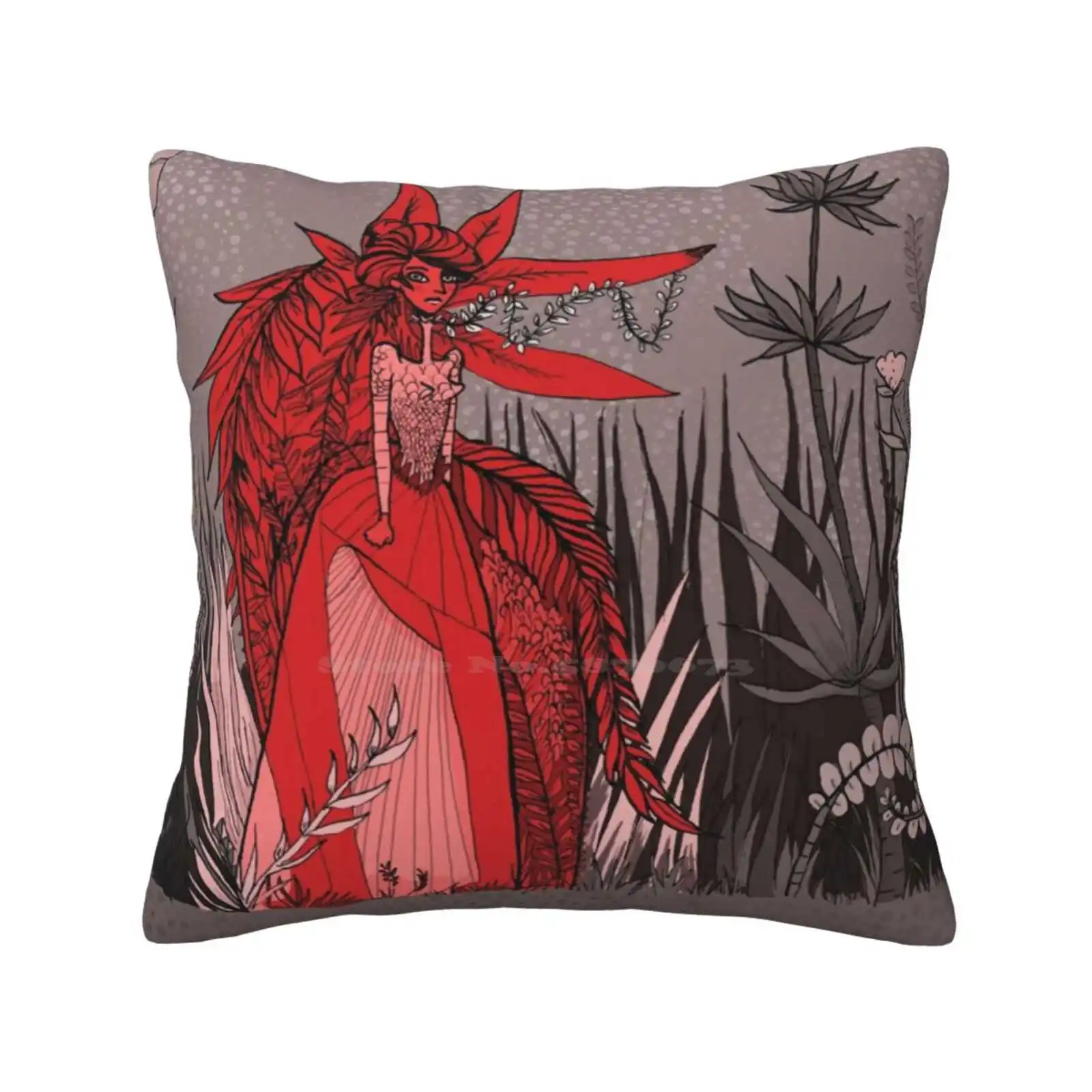 Angry Wolf Woman Bedroom Office Hug Pillowcase Women Nature Flowers Red Grey Ink Shewolf Wolf Woman Wild Forest Wood Foliage