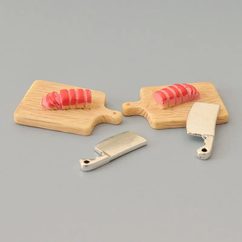 

Dollhouse Cut Meat Chopping Board Knife Mini Kitchen Scene Food Play Model Miniatures Home Decor Doll Accessories Decoration