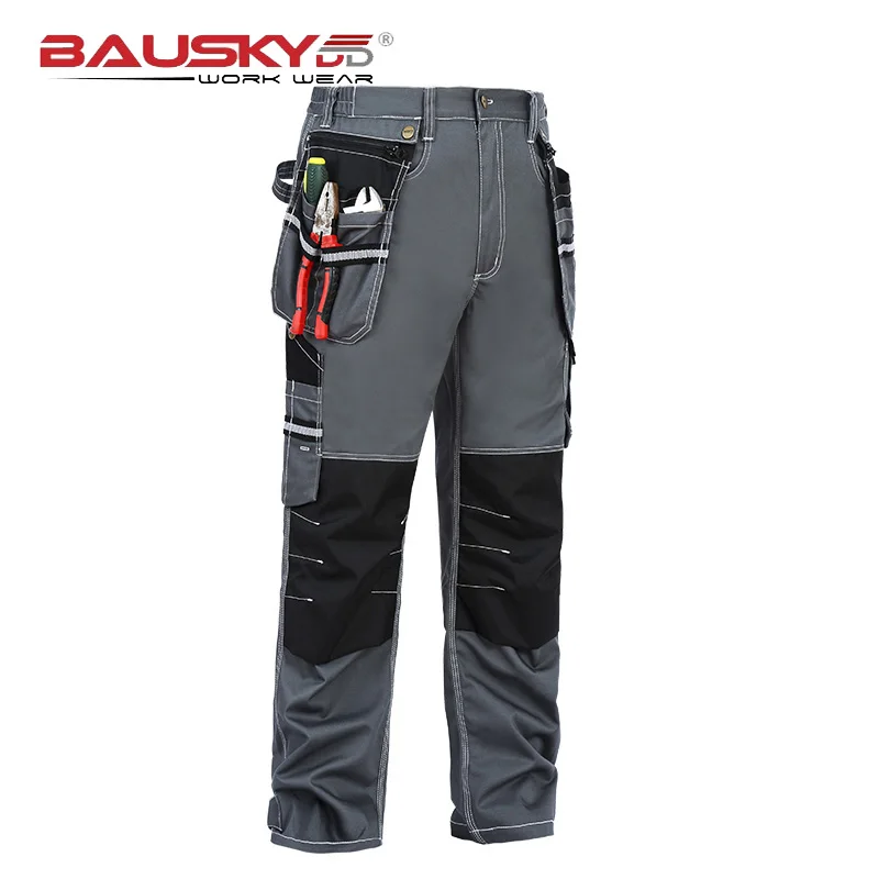 Work Wear Men\'s Safety Clothing Pants Trousers Multi-function Tool Pockets 100% Cotton Mechanic Pants with Knee Pads