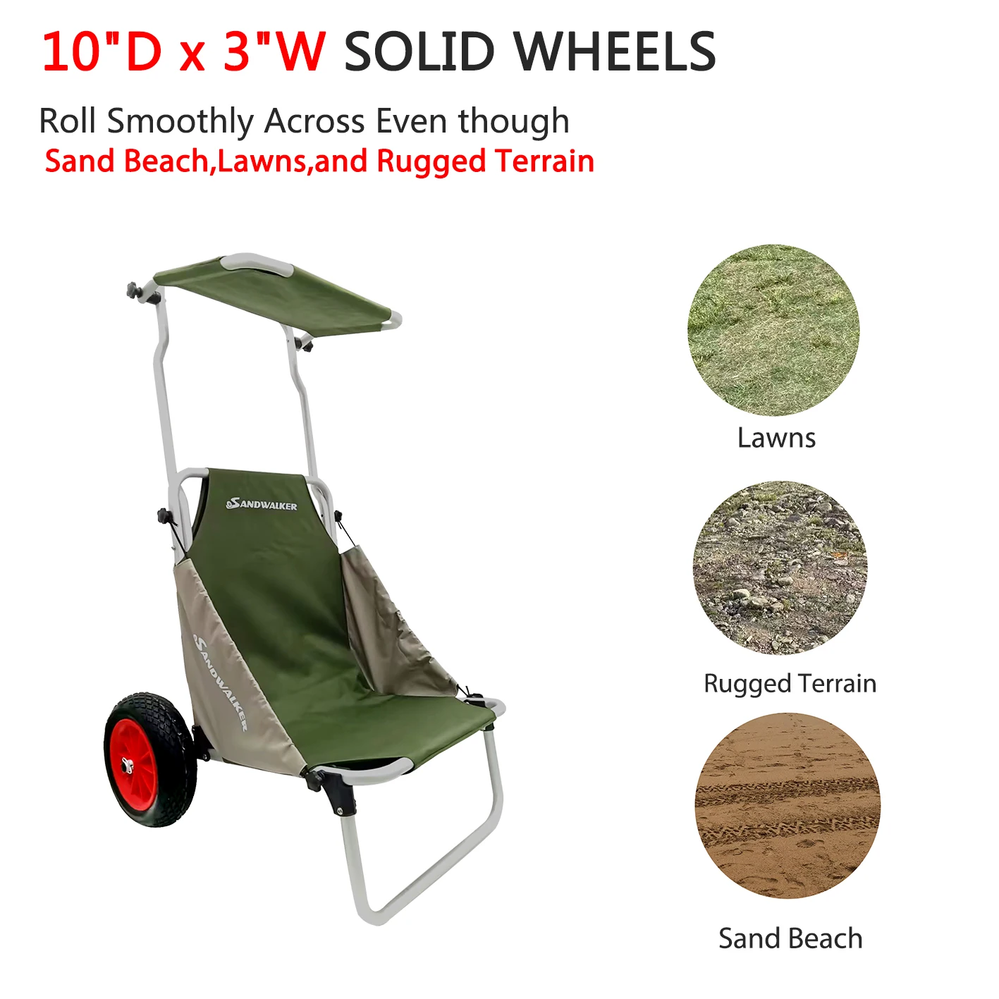 SANDWALKER Aluminum Foldable 2-in-1 Fishing Chair Cart, Multifunctional Outdoor Trolley for Beach Camping