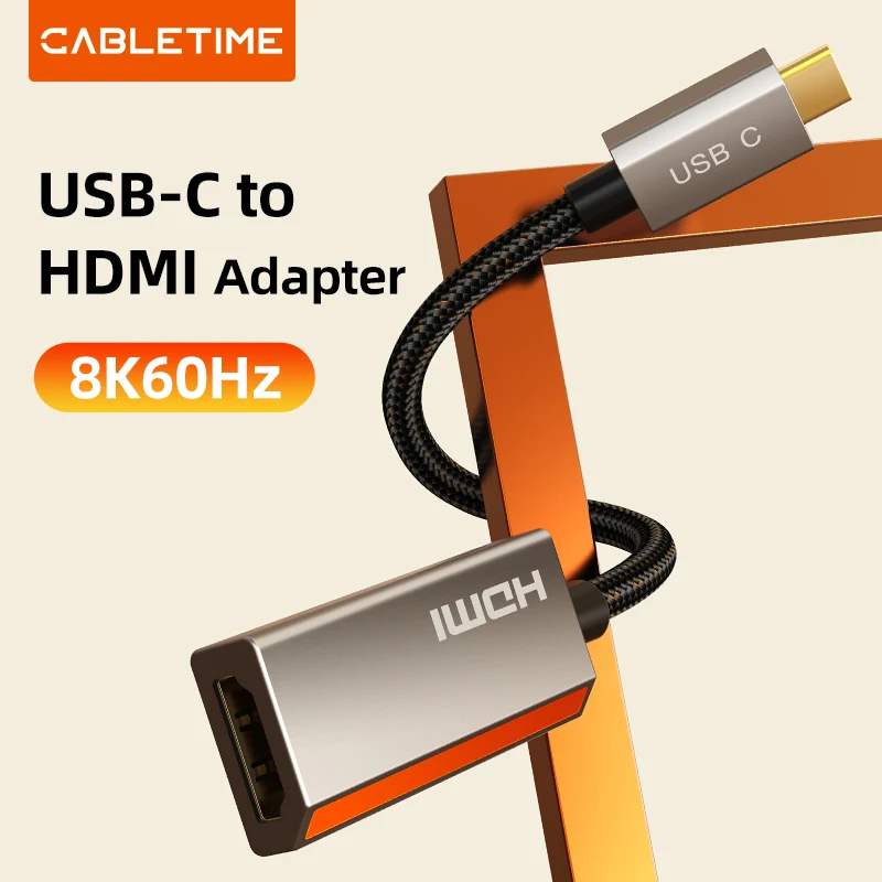 

CABLETIME 8K USB C to HDMI Adapter 4K 120Hz HDR 10 Zinc Alloy for Gen 2 usb c cable Adapter Compatible with MacBook pro iPad