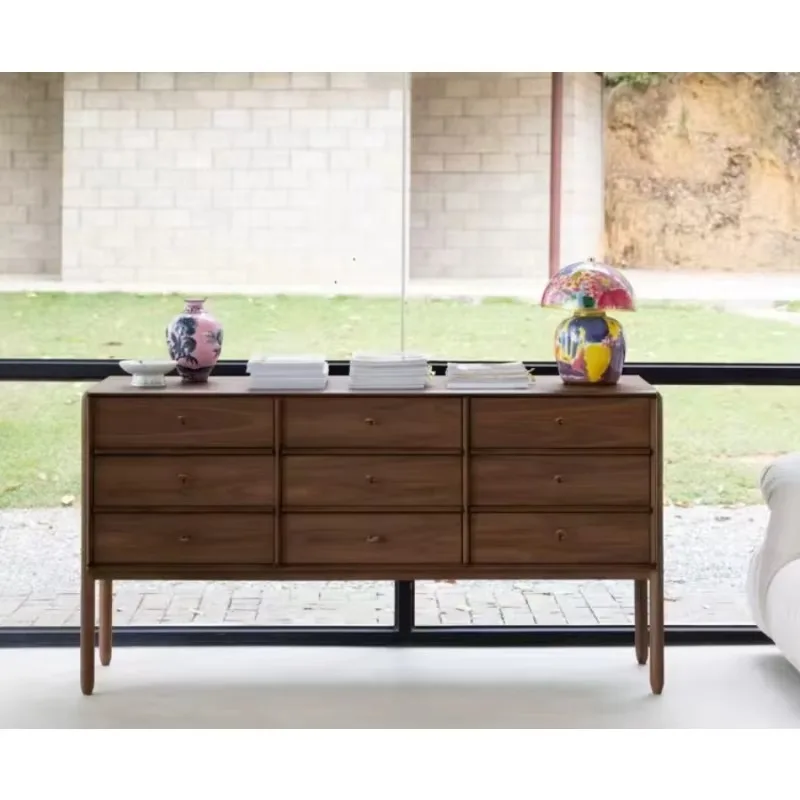 Classic retro solid wood nine-drawer cabinet made of North American black walnut, durable, traditional style