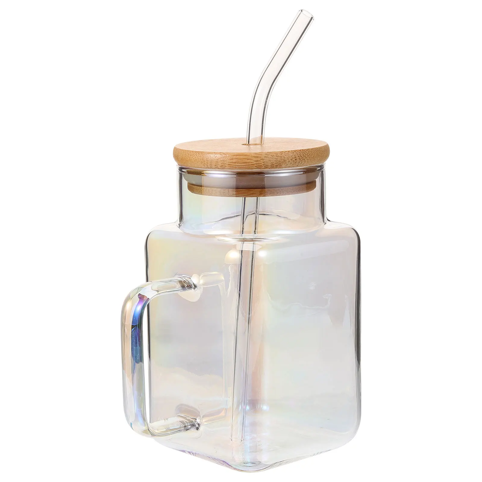 

Drinking Glass Cup Large Capacity Laser Bubble Tea Mug Glassware Handle Lid Reusable Straw Coffee Juice Tea Water Cup Outdoor