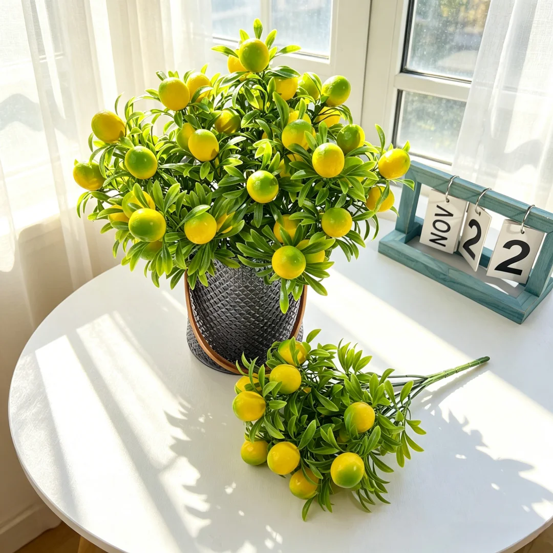 Image of 4 Stück Künstliche Gelbe Zitronenpflanzen für Heim- und Außendekoration, Blumenarrangements, Hochzeits- und Feiertagspartydekoration