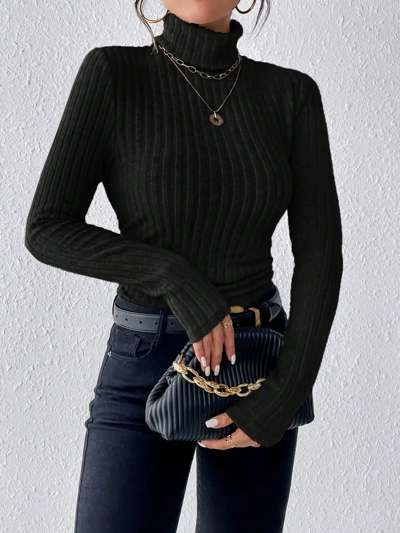 Elegant Solid Basic Knitted Tops New Women Turtlneck Sweater Long Sleeve Casual Slim Pullover Fashion Simple Style Design