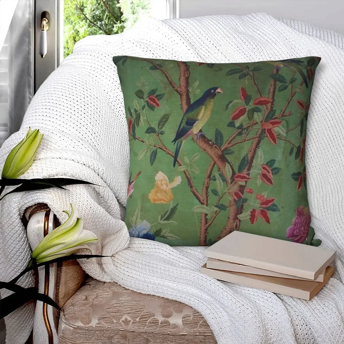 Green Dream Chinoiserie Pillowcase Polyester Pillows Cover Cushion Comfort Throw Pillow Sofa Decorative Cushions Used for Home