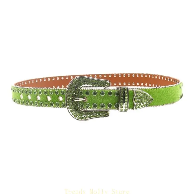 

N5KB Heavy Duty Waist Belts for Jeans Pants Heavy Rhinestones Buckle Belt Bandsman