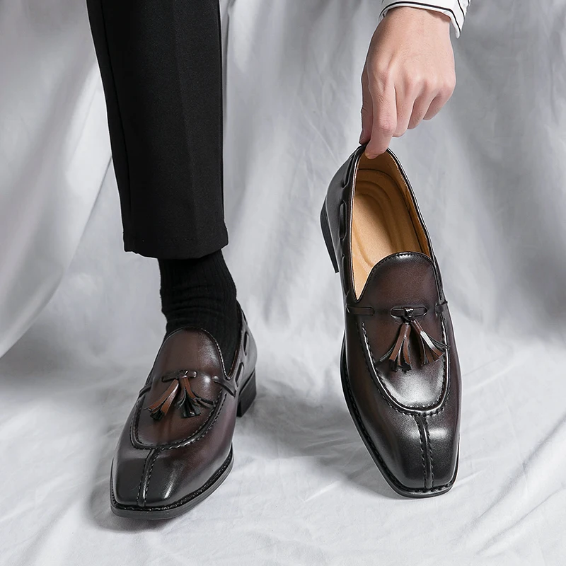 Men\'s Shoes Luxury Tassel Leather Shoes Formal Shoes for Men Oxfords Male Wedding Party Office Business Slip-On Driving Shoes
