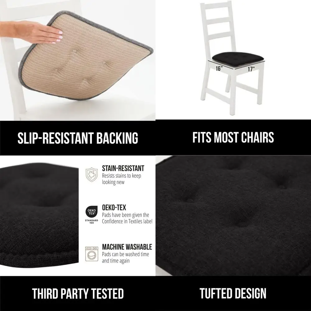 

Нескользящие подушки для стульев с тафтингом, из пены с эффектом памяти, для столовой и кухни, без завязок, 4 шт., 16x17, черные
