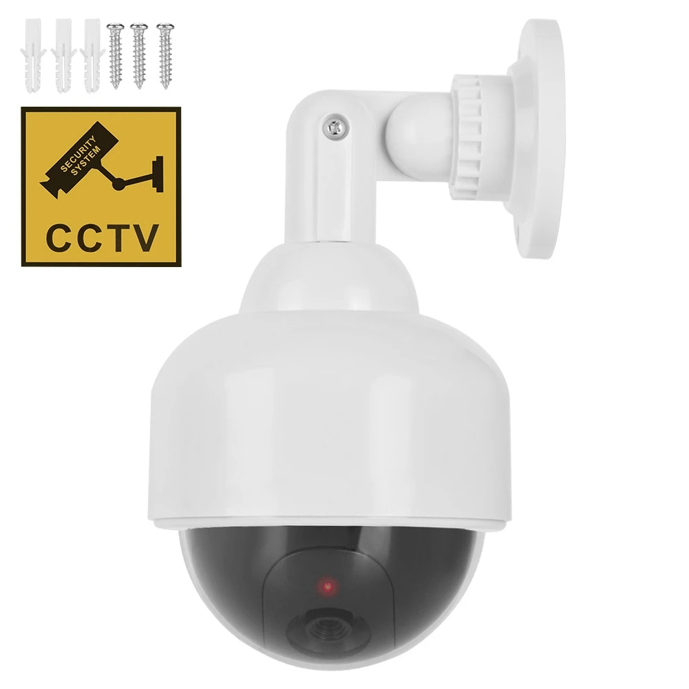 Fake Camera Waterproof Realistic Dummy Surveillance Security Cam with Flashing Red LED Light Easy Install for Home Shop Outdoor