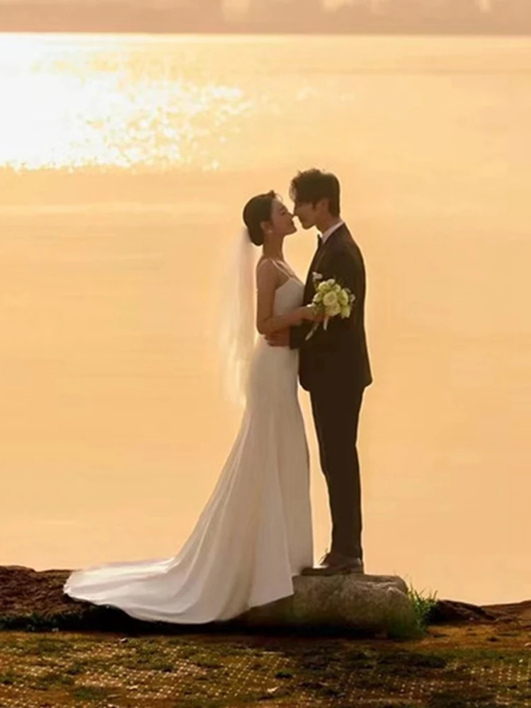 Vestido de Novia con escote en V y espalda descubierta, traje informal de sirena con abertura lateral, 2024