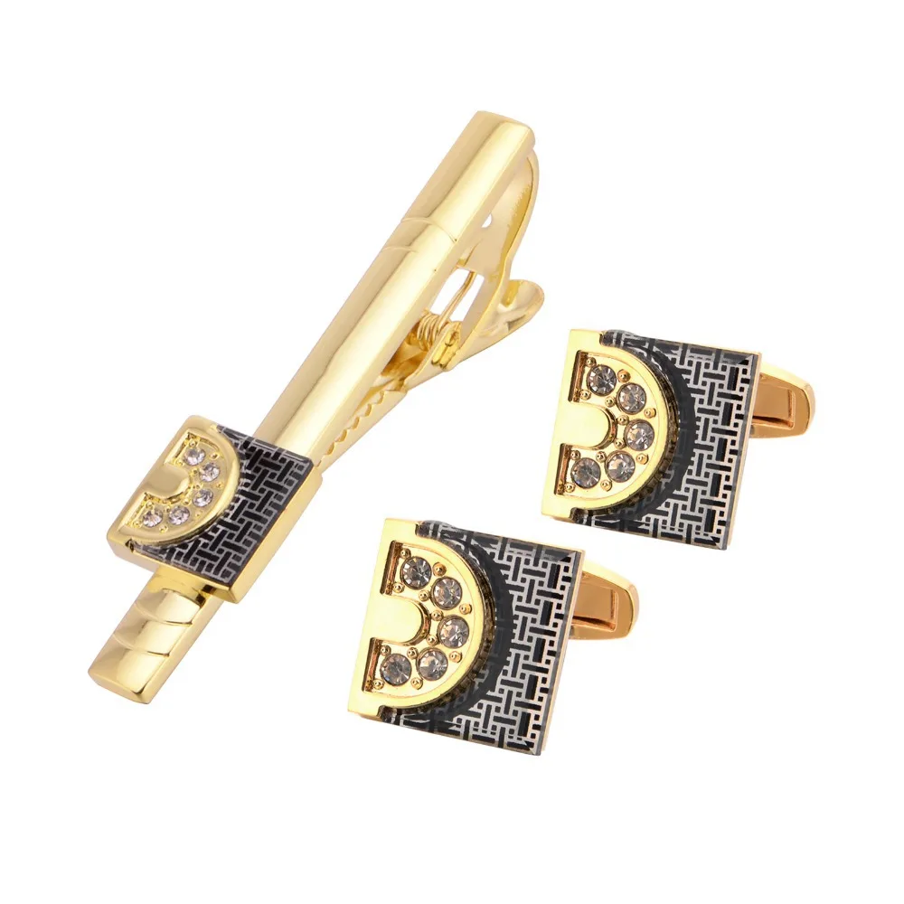 Tie Bar Set Gift - Gold Tone Cufflinks Tie Bar Set