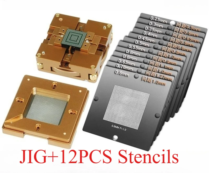 80mm 90mm Universal BGA Reballing Station Fixture Jig with Magnet Auto Adjust Stencil Holder with 12Pcs BGA reballing stenci