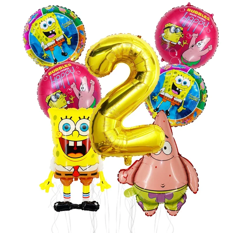 7 Stück Cartoon SpongeBob Patrick Star Folienballons Mädchen Junge Kindergeburtstag Party Dekoration Babyparty Ballons Geschenke – Detail 2