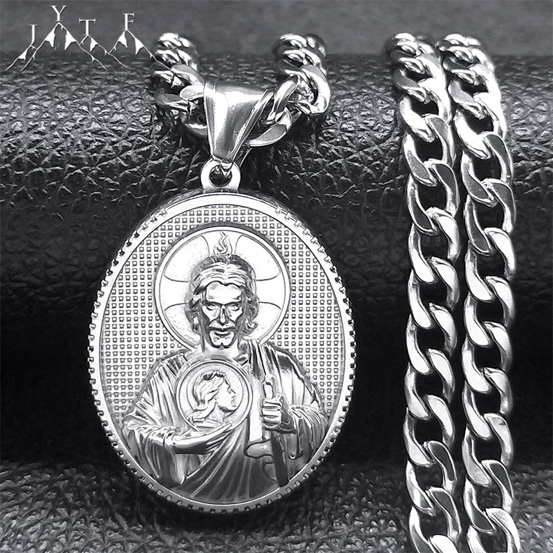 Hip Hop Jesus Religious Pendant Necklace for Women Men Stainless Steel Silver Color Catholic Necklaces Jewelry collier NZZ485S05