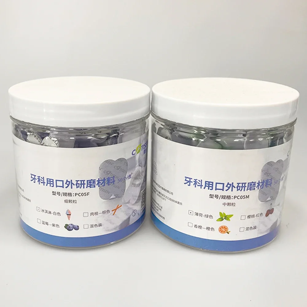 50Pcs Dental Polishing Paste Box Fine/Medium Grit Extraoral Burnisher for Teeth Whitening Grinding Material with Various Flavors