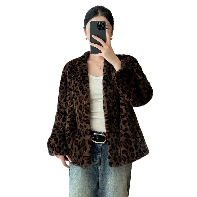 

Куртка из 100% цельного норкового меха, женская роскошная короткая шуба с леопардовым принтом, зимняя одежда для женщин, меховые куртки 2025 шуба